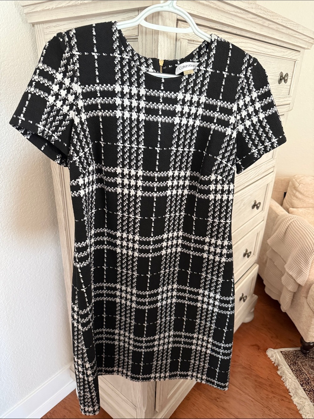 Calvin Klein Black & White Plaid Short Dress